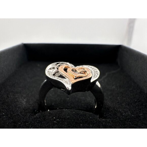 Natural Diamond Triple Heart Ring - Two Tone - Size 7.25 - Picture 12 of 16